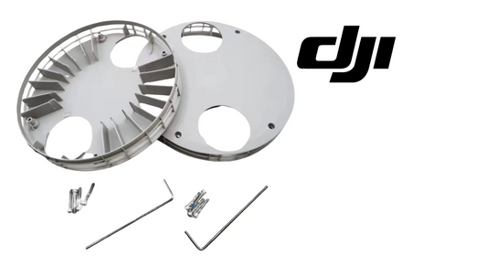 DJI Agras T100 motor upper cover pair with screws and hex tool hardware, gray metal