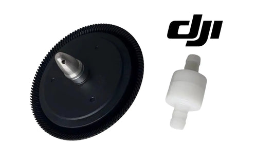 Centrifugal nozzle service kit: black impeller disc with metal nozzle and white connector valve