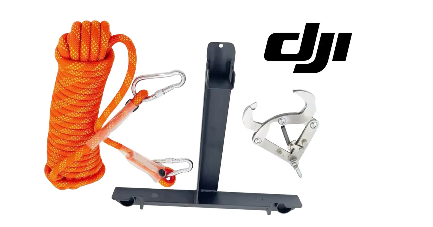 Black lifting frame with orange rope strap and silver mounting brackets
