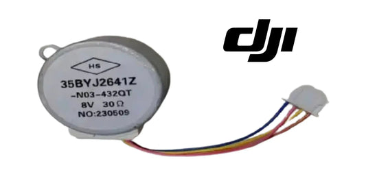 DJI stepper motor with round metal housing and multi-color wire leads