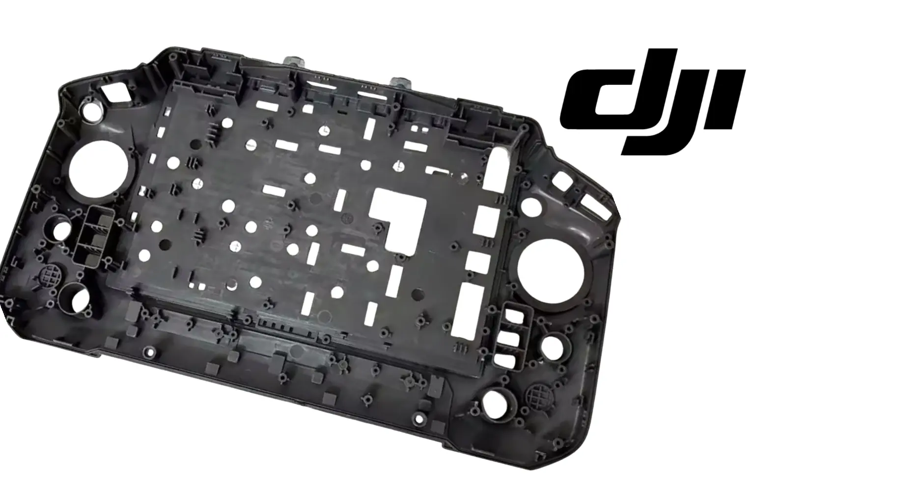 DJI remote controller body shell, black plastic with openings and mounting holes