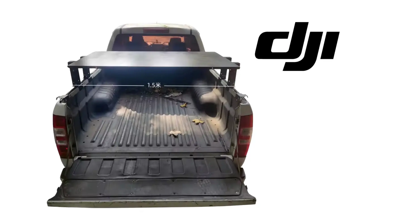 DJI mobile truck launch trailer rear opening with black cargo platform