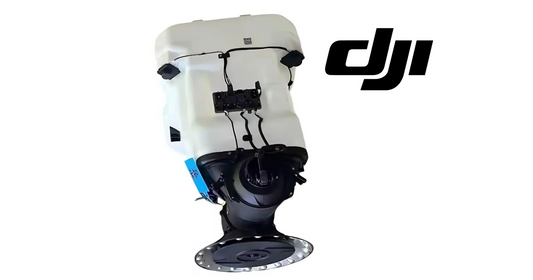 DJI Agras granular tank and spreader assembly with circular hopper and motor