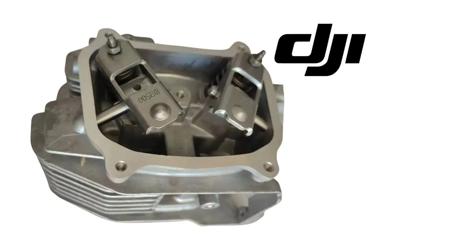 DJI generator cylinder head assembly, top view with metal housing and bolt ports