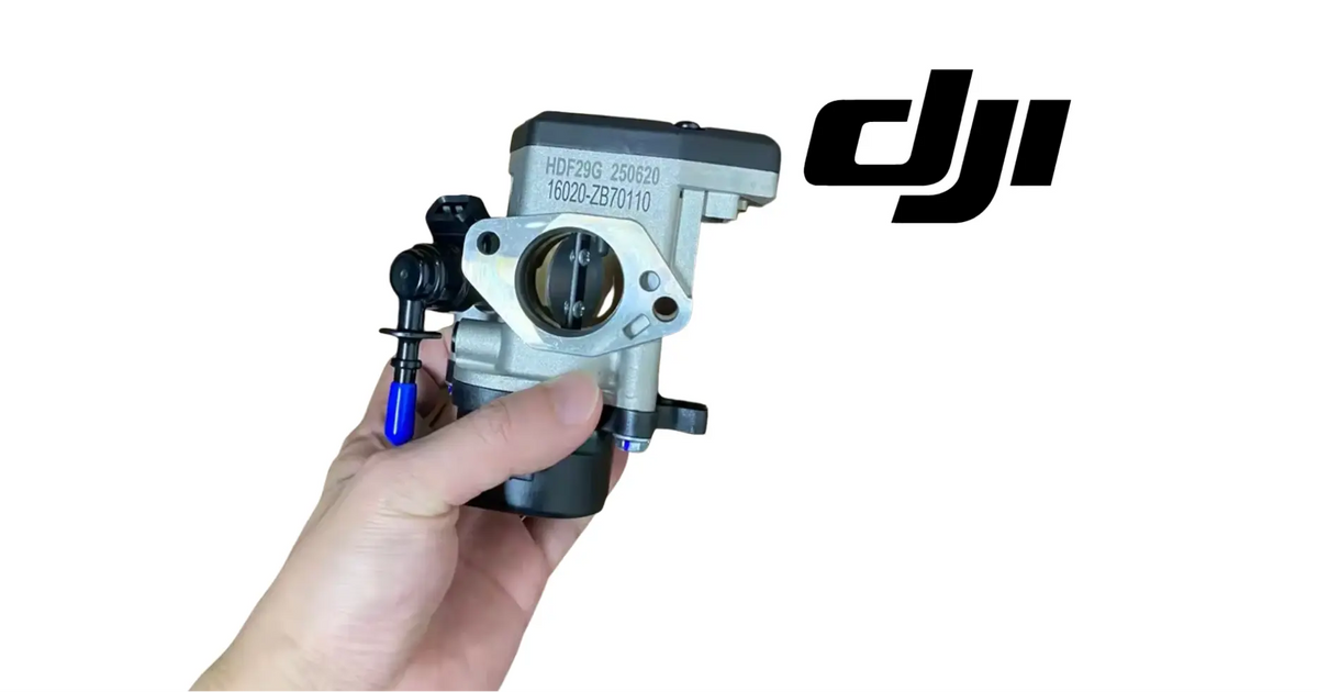 DJI Agras T50 generator ECU module, silver top with circular intake and ports