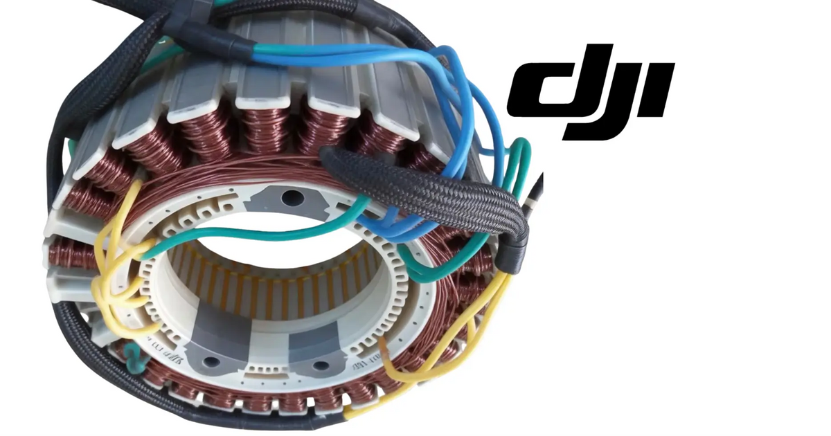 DJI generator stator module with copper coils, wiring bands, and connector board