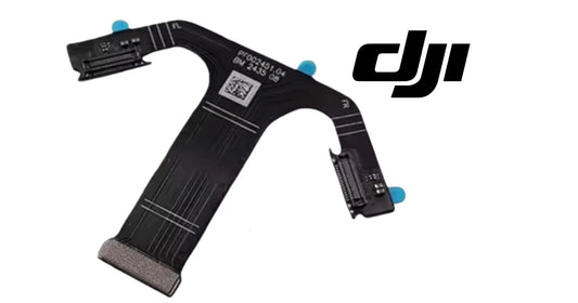 DJI Matrice front sensor ribbon cable with blue connector caps and curved flexible strip