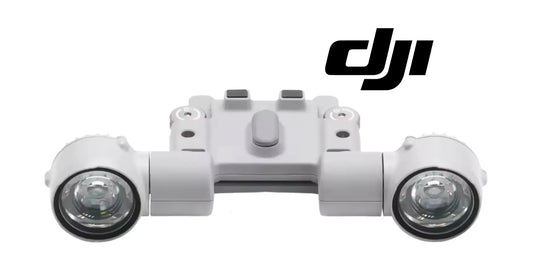 DJI Matrice 4 spotlight module front view with dual round LED lights and frame