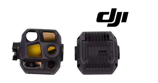 Gimbal camera frame front module with yellow window and vented housing