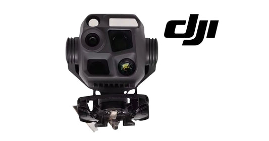 DJI gimbal camera with exposed underside, black body and lens openings