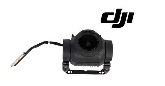 Black gimbal camera module with front lens and side cable