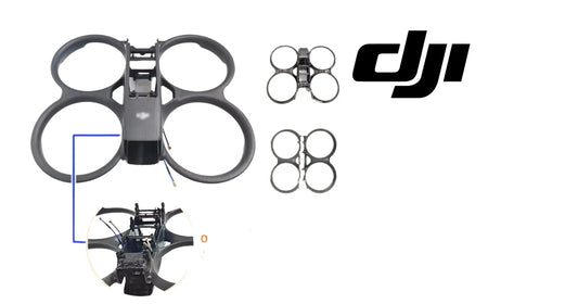 Drone integrated casing frame, black with circular arm guards and prop rings