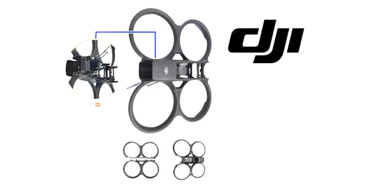 Drone integrated casing frame with prop-ring parts, black, seen from front