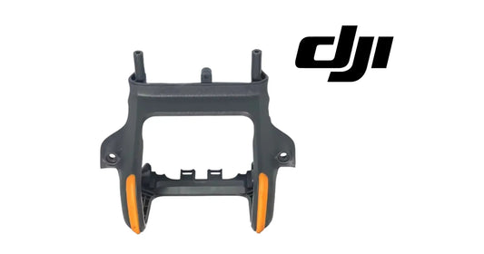 Protective bracket frame in dark gray with orange curved guards and screw holes