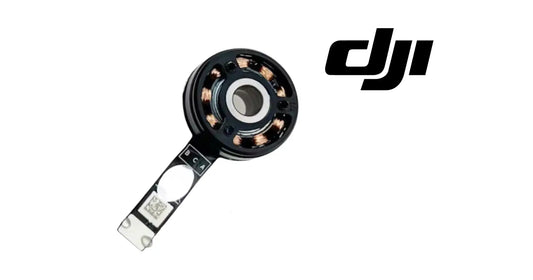 DJI gimbal pitch motor with black circular housing and ribbon cable connector