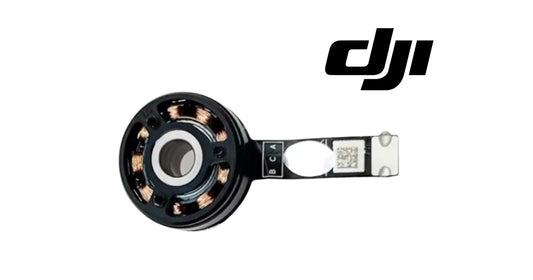 DJI gimbal pitch motor with black housing and flat flex cable assembly