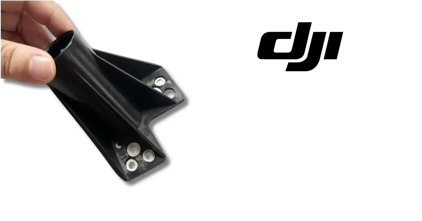 Landing gear mounting bracket, black plastic with metal screw holes