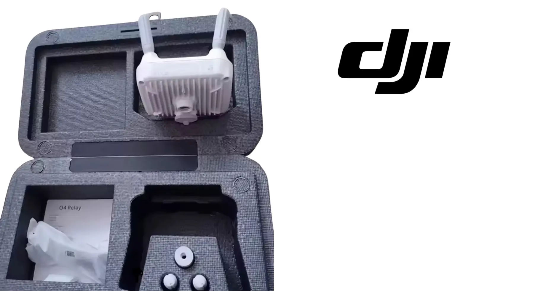 DJI signal repeater system case insert showing antenna arms and bundled parts