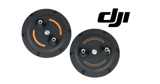 DJI Matrice 400 OEM power motors, two round black plates at an angle with orange curved lines