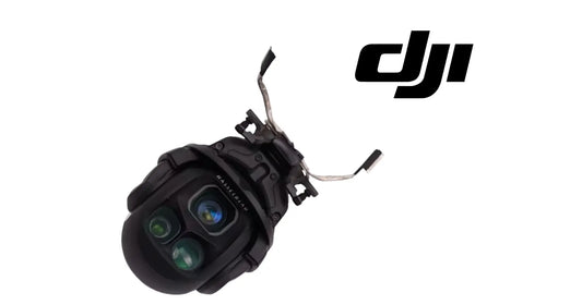 DJI Mavic gimbal housing, black spherical camera unit with mount hardware and wires