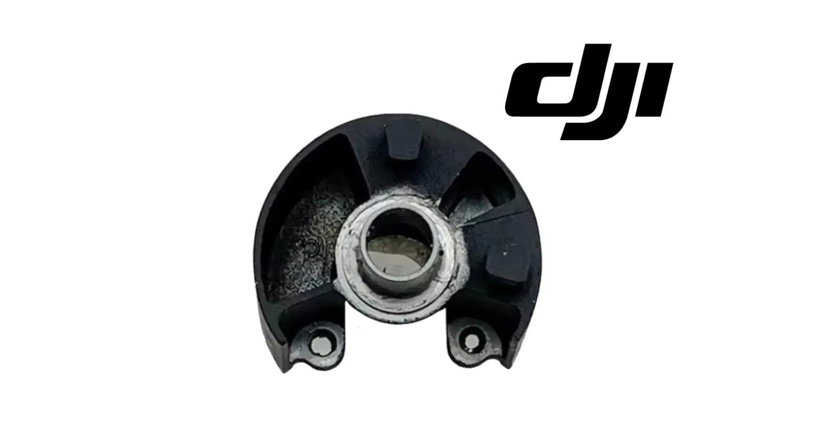 DJI gimbal limit cover, black circular housing with metal center ring and screws