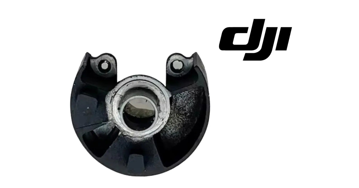 DJI gimbal limit cover, black circular plate with central metal ring and bolt holes