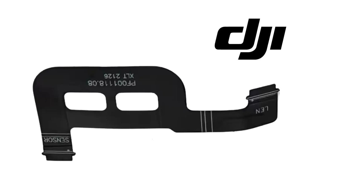 Black flat ribbon cable with two multi-pin connector plugs and printed alignment markings