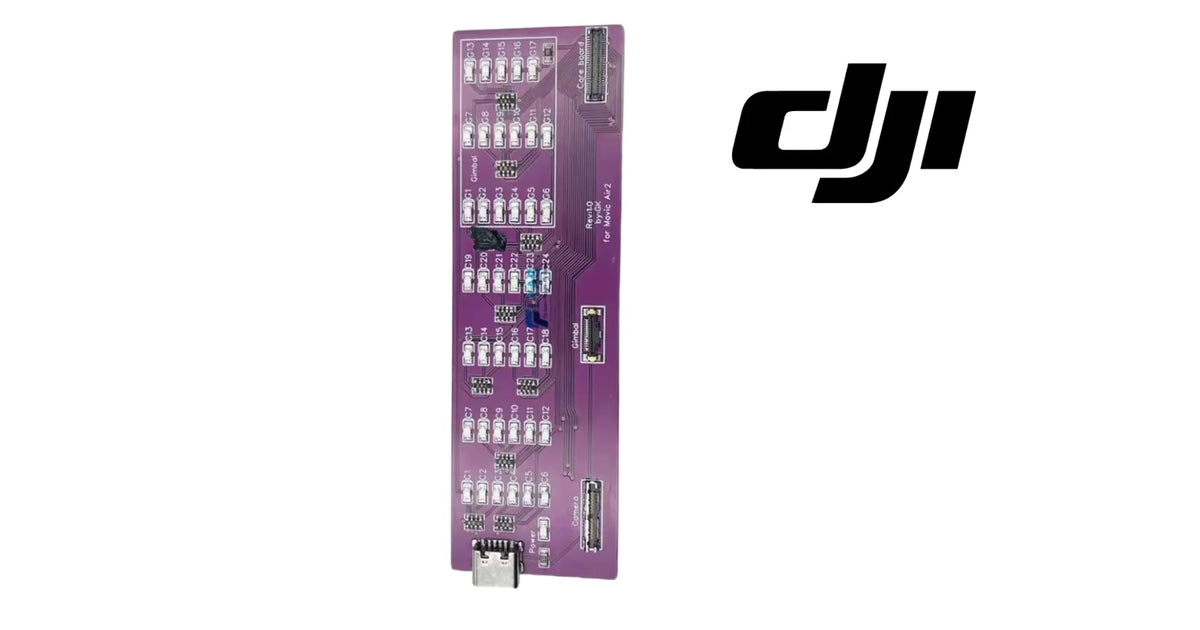 DJI gimbal cable test tool PCB, slim side view with connector pins
