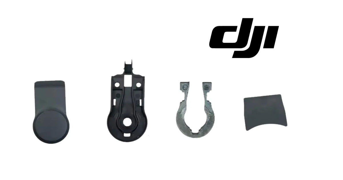 DJI gimbal cap set showing four dark replacement pieces with DJI logo