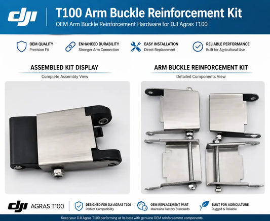 Arm buckle reinforcement kit with silver metal clamps and black end caps, 2 pieces