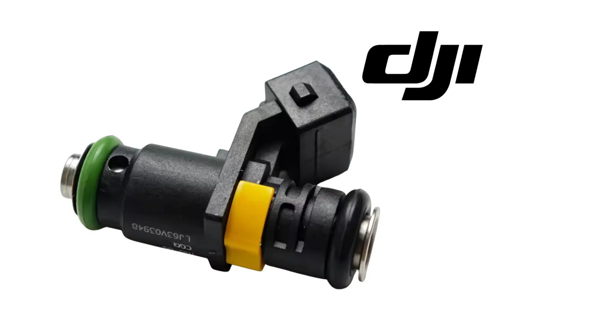 Fuel injector nozzle with green seal and yellow label, black connector