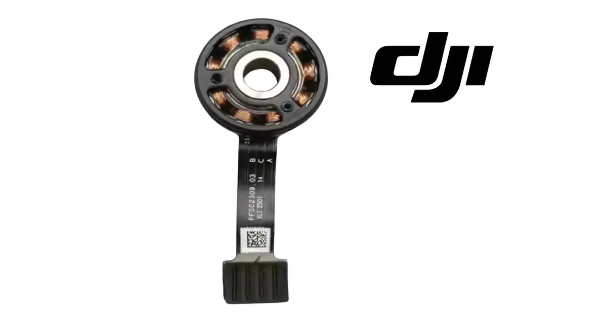 DJI pitch motor with circular rotor, copper terminals, flat ribbon cable and plug