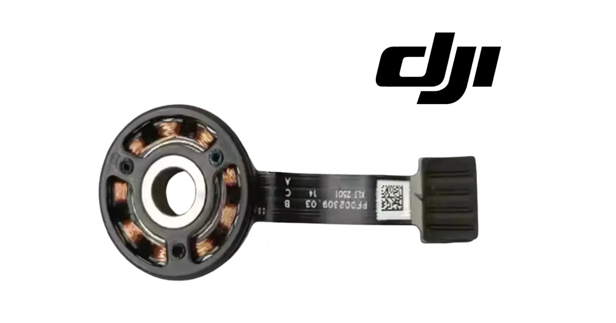 DJI pitch motor with circular rotor and flat ribbon cable, black connector plug