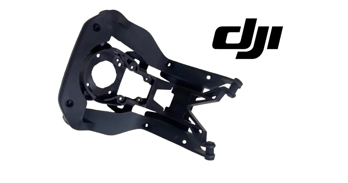 Gimbal vibration damper bracket, black frame with circular opening and four support feet