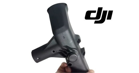 DJI Agras T100 frame connector, dark gray plastic with circular mount hole