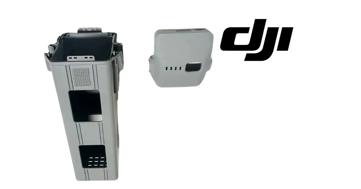 DJI OEM battery shell set: tall light gray shell with vent grid and side connector openings