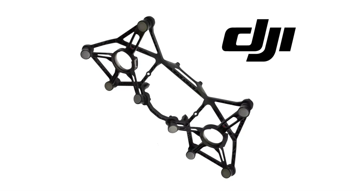 DJI dual gimbal bracket assembly, black metal arms with two round sensor openings