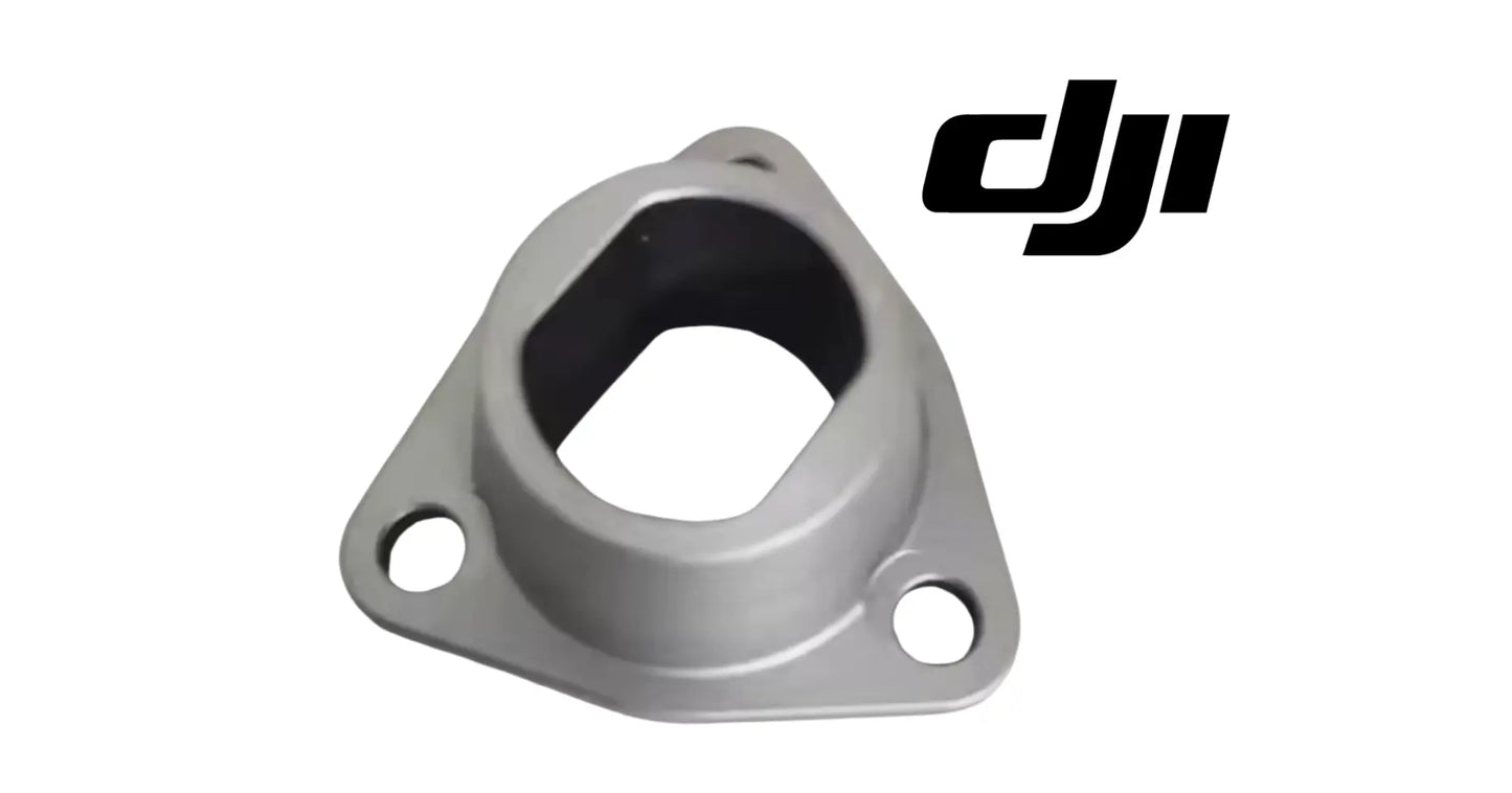 DJI Agras boom arm bushing, gray bracket with circular opening and 2 mounting holes