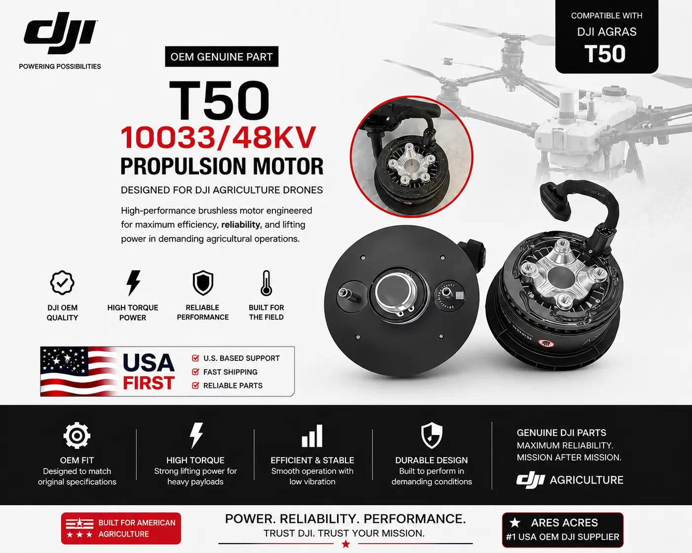 DJI Agras T50 OEM 10033/48KV Propulsion Motor (USA Version) DJI