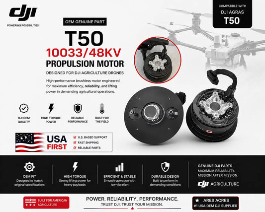DJI drone motor assembly with circular housing and connector wiring