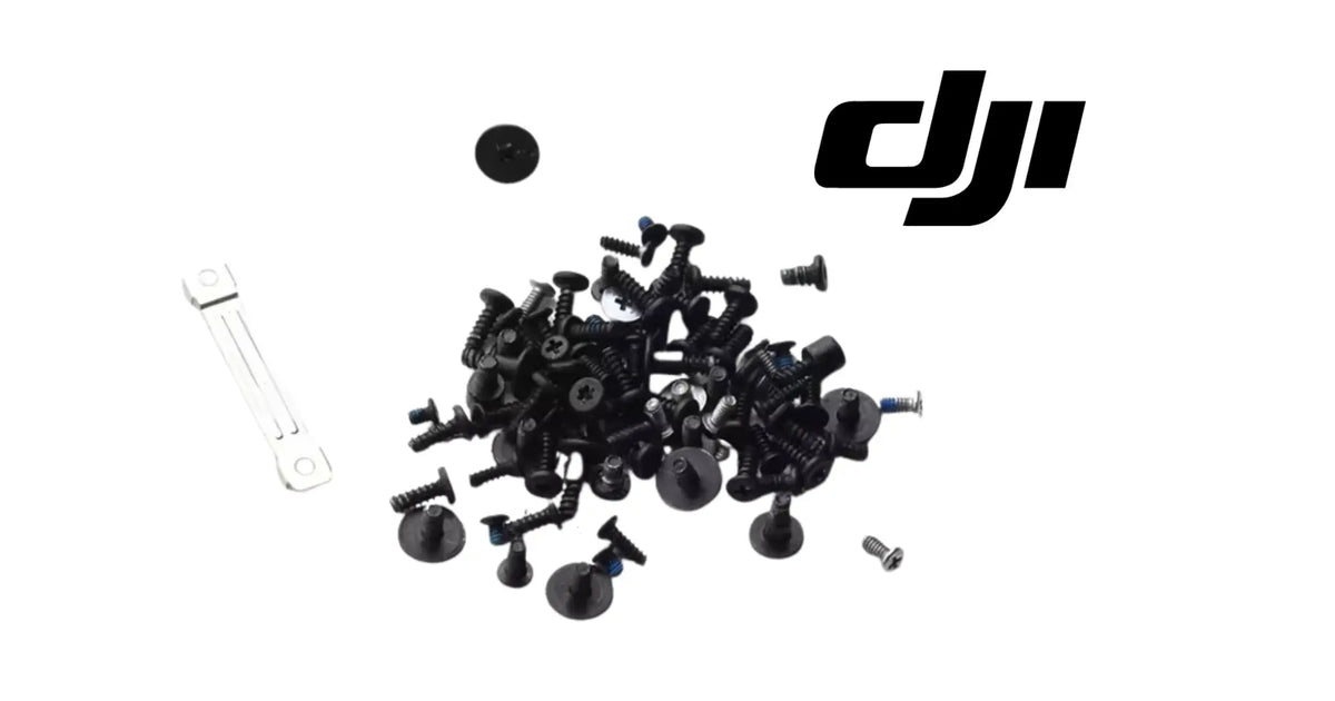DJI drone body screw kit with black Phillips-head screws and mounting bracket