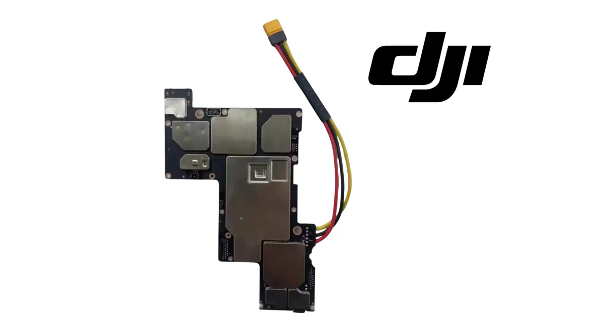 DJI main circuit board with attached wiring harness and connectors