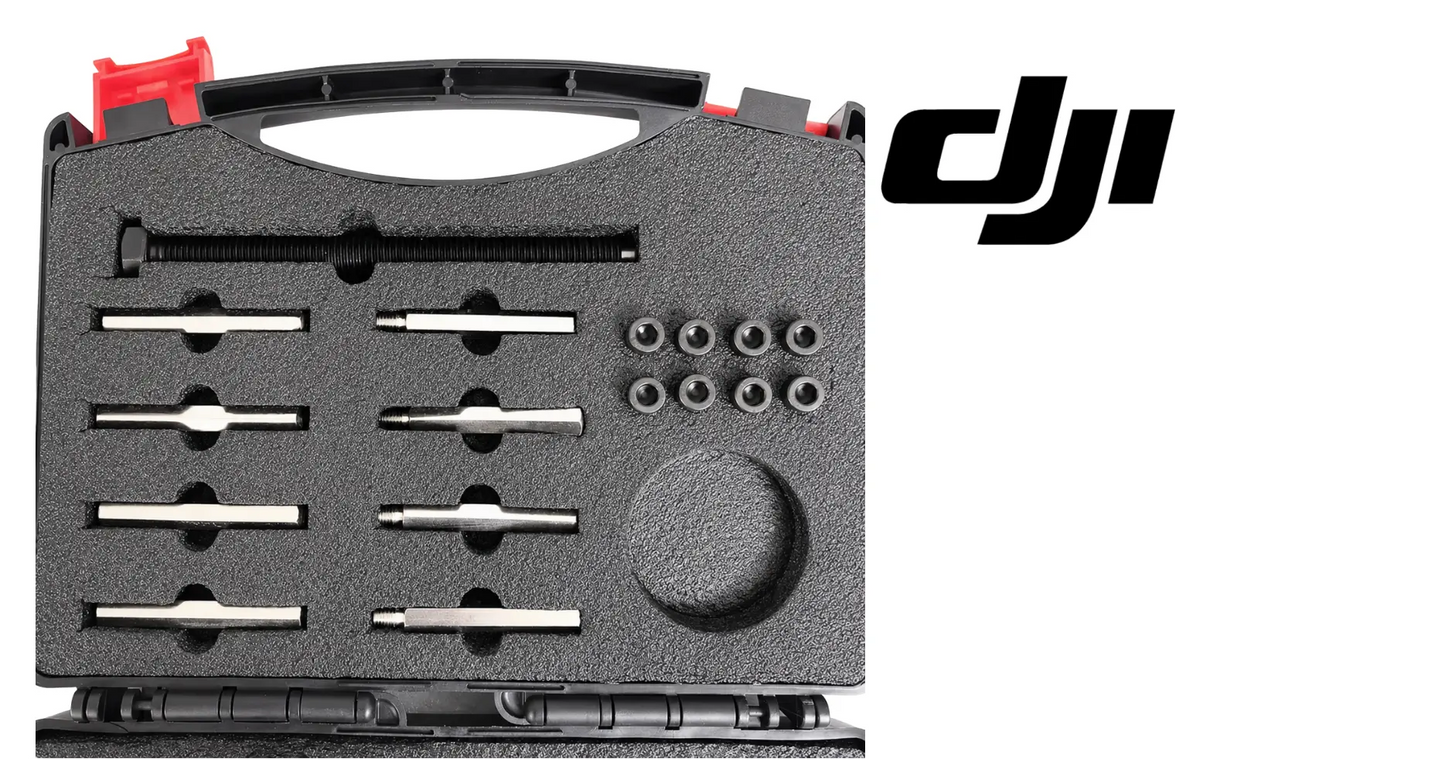 DJI bearing disassembly tool kit foam tray with multiple pin tools and socket bits