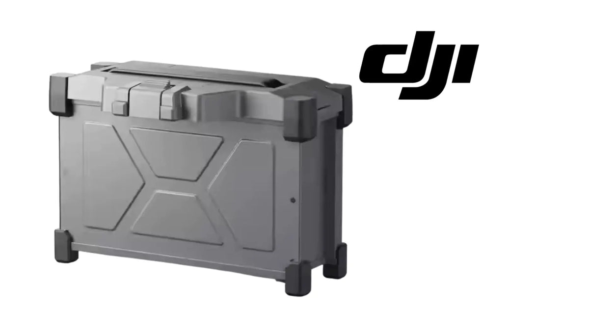 DJI equipment case, dark gray, angled view with corner protection