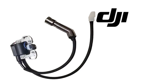 DJI ignition coil module with black two-wire harness and angled metal terminals