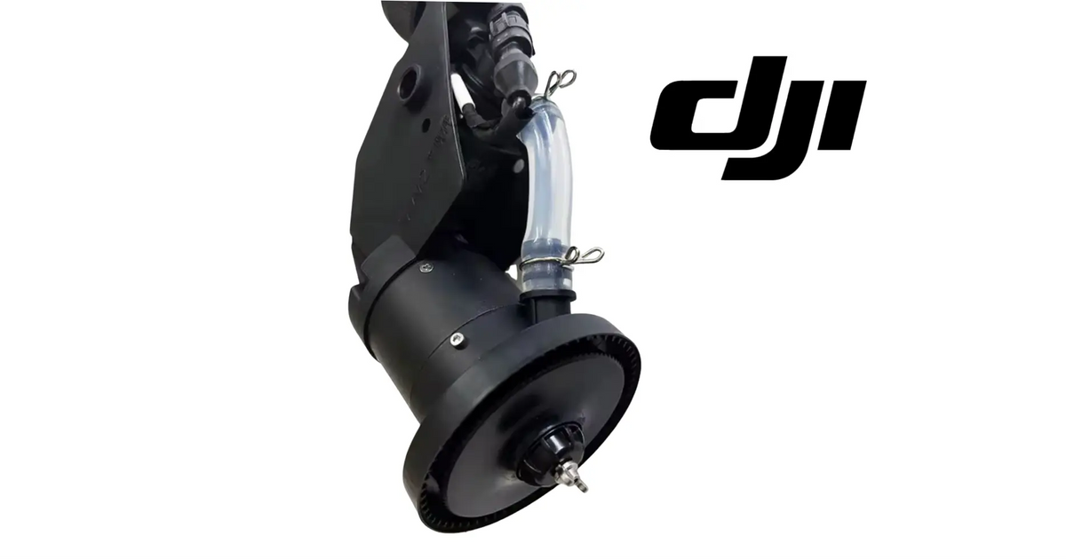 DJI Agras centrifugal nozzle assembly, black round turbine disc with elbow metal inlet