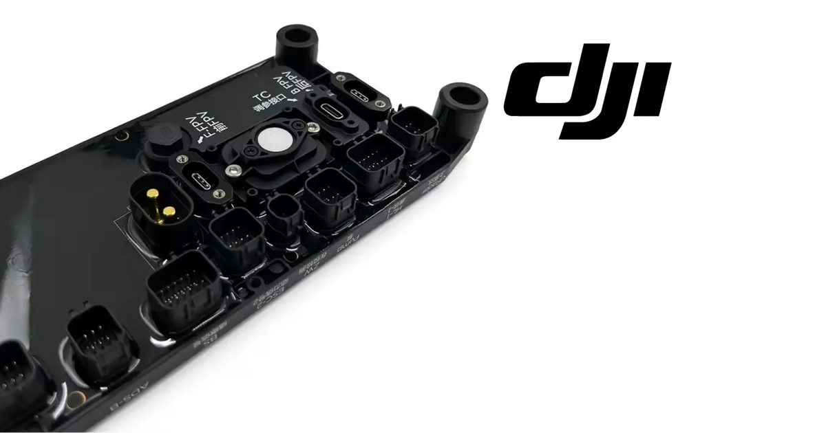 DJI Agras distribution board module PCB, angled view of black circuits and connectors