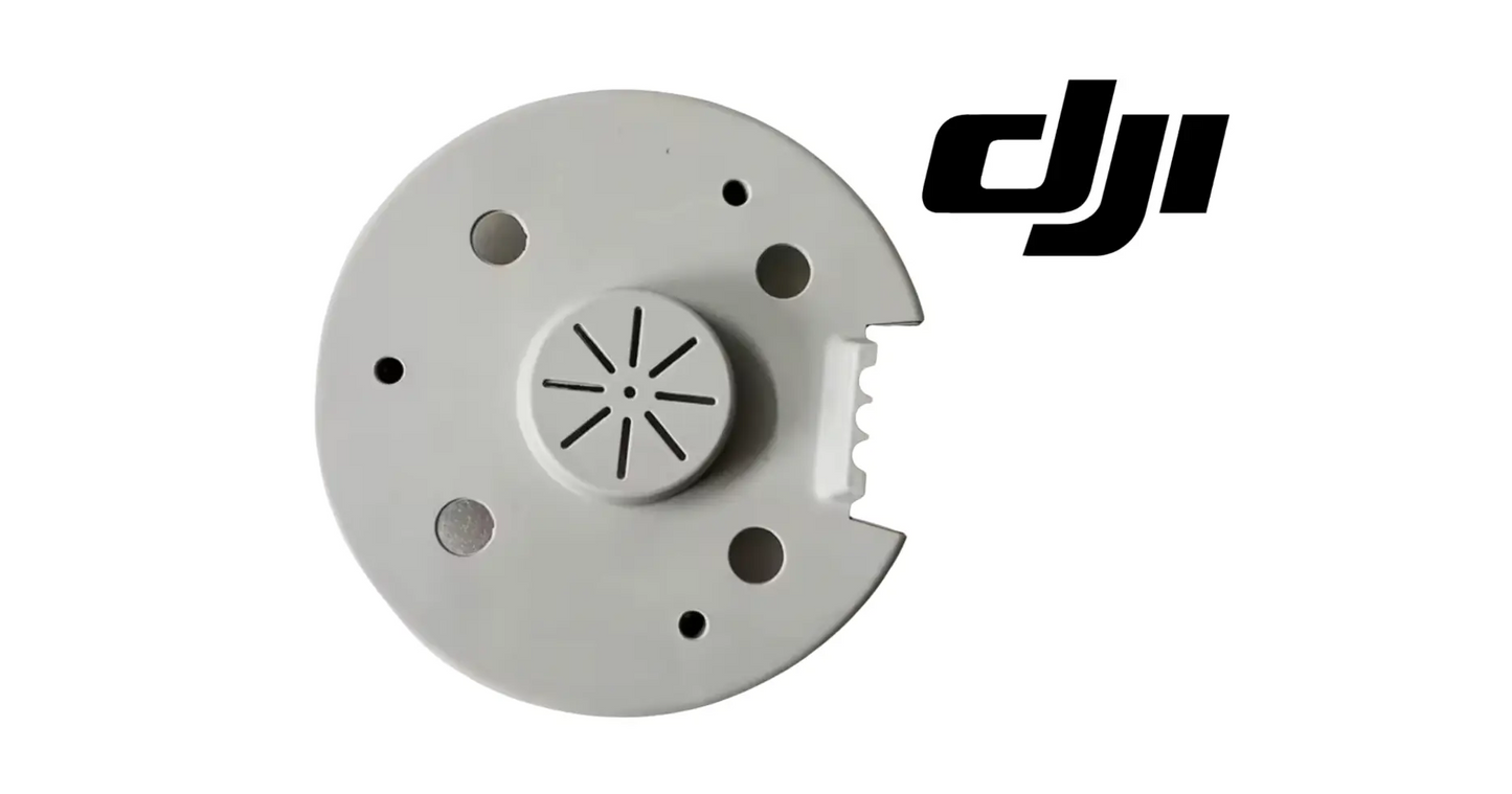 DJI Agras T100 motor lower cover, light gray circular plate with mounting holes and cutouts