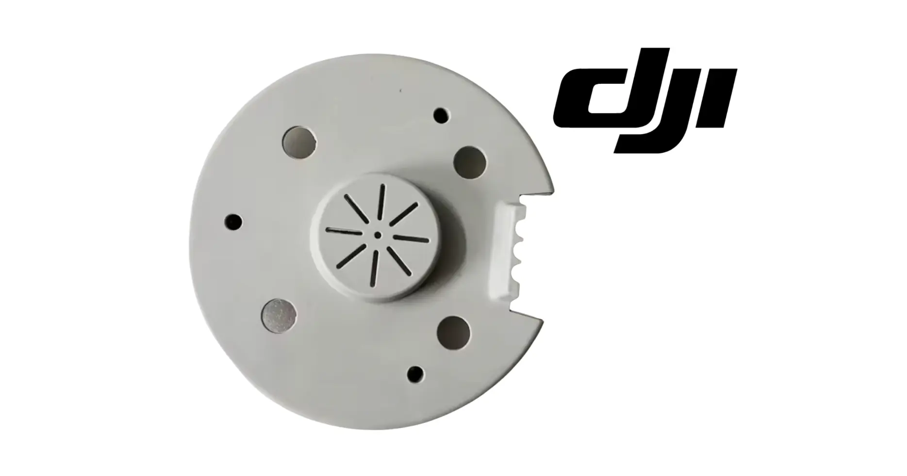 DJI Agras T100 motor lower cover, light gray circular plate with mounting holes and cutouts