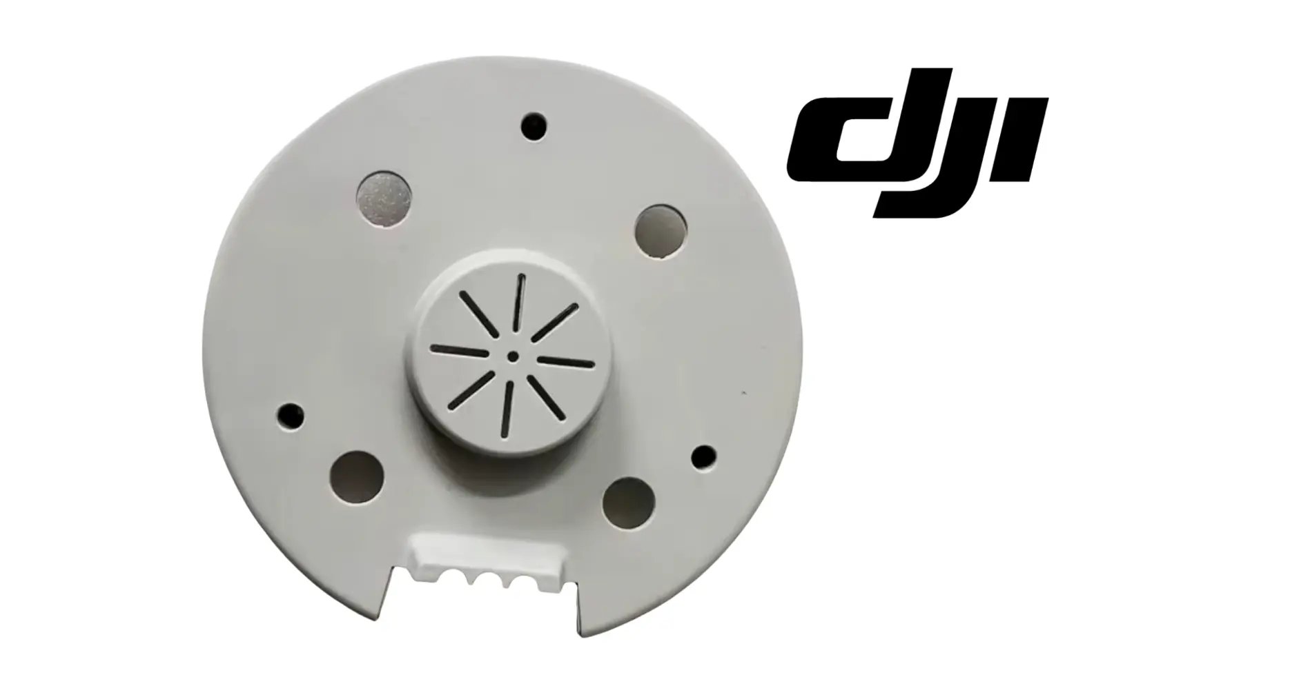 DJI Agras T100 motor lower cover, gray circular housing with vent cutouts and mounting holes